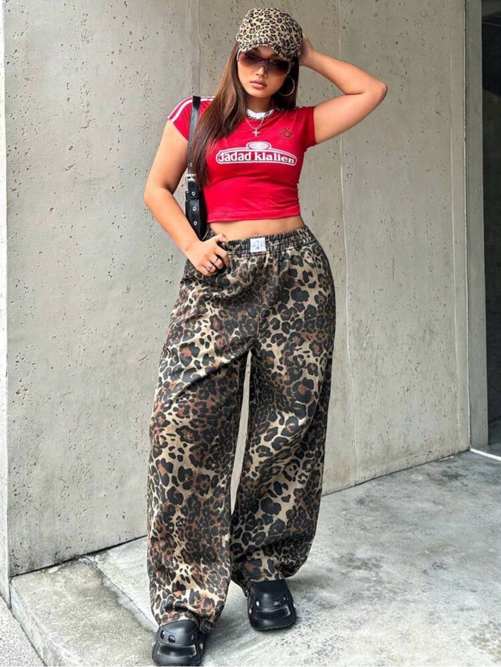 *NEW* SHEIN Red Crop Tee & Leopard Wide-Leg Pants Set